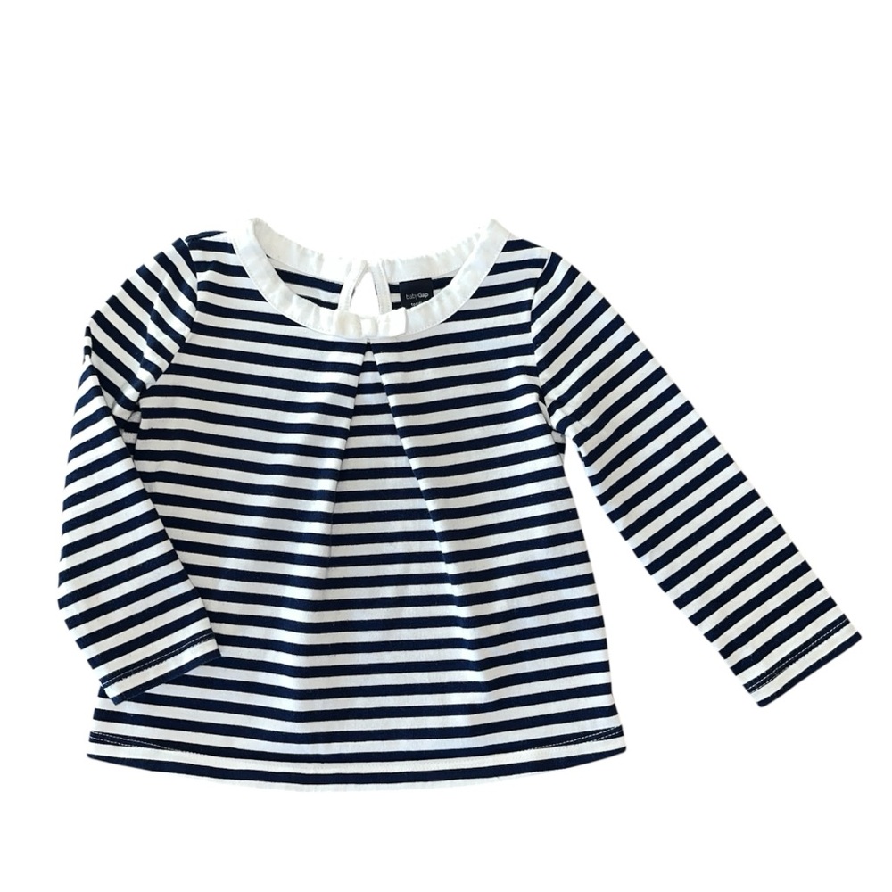BabyGap Nautical Coastal Navy Blue White Striped Pleated Bow Top 18-24M
